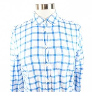 J Crew Womens Cotton Button Up Blue White Checkered Plaid Blouse Shirt XS